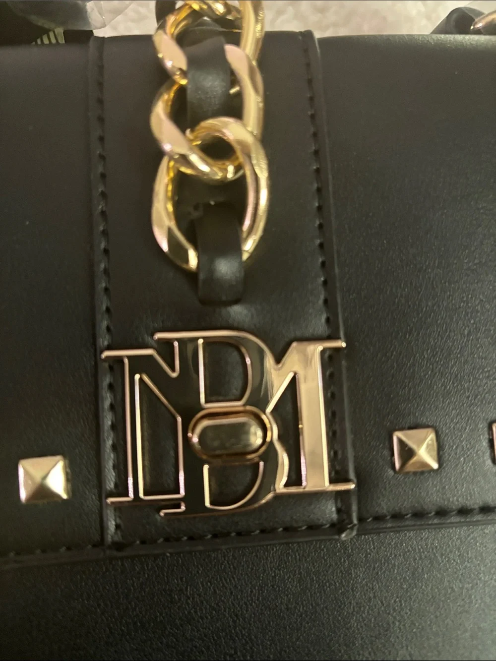 Badgley Mischka Black Vegan Leather Studded Satchel with Gold Hardware